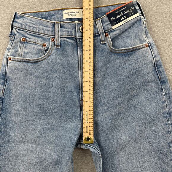 Abercrombie & Fitch Curve Love Ankle Straight Jeans 26 / 2 Long Hi Rise Fray Hem - Picture 11 of 16